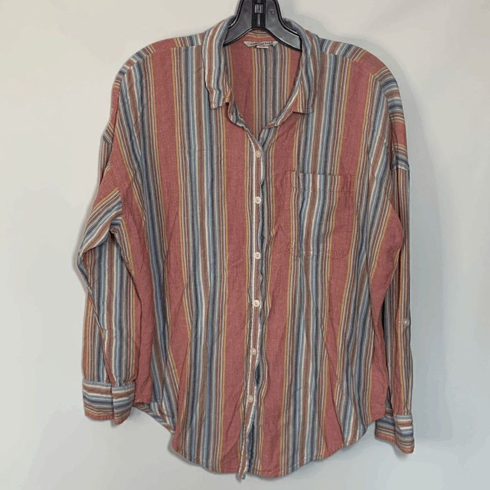 American Eagle Women's Long Sleeves Multicolor Stripes Button-Down Top Size XS